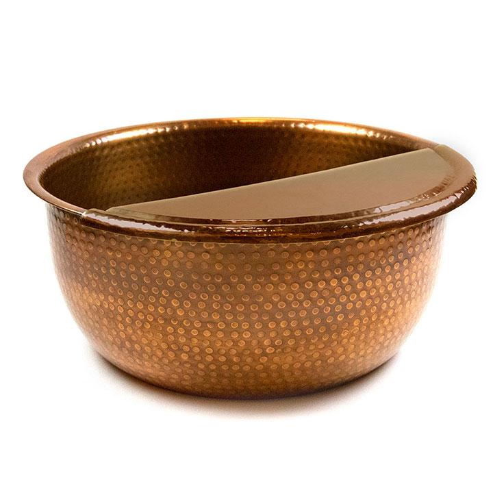 Pure Copper Antique Hammered Pedicure Bowl with Foot Rest, Dia: 16"