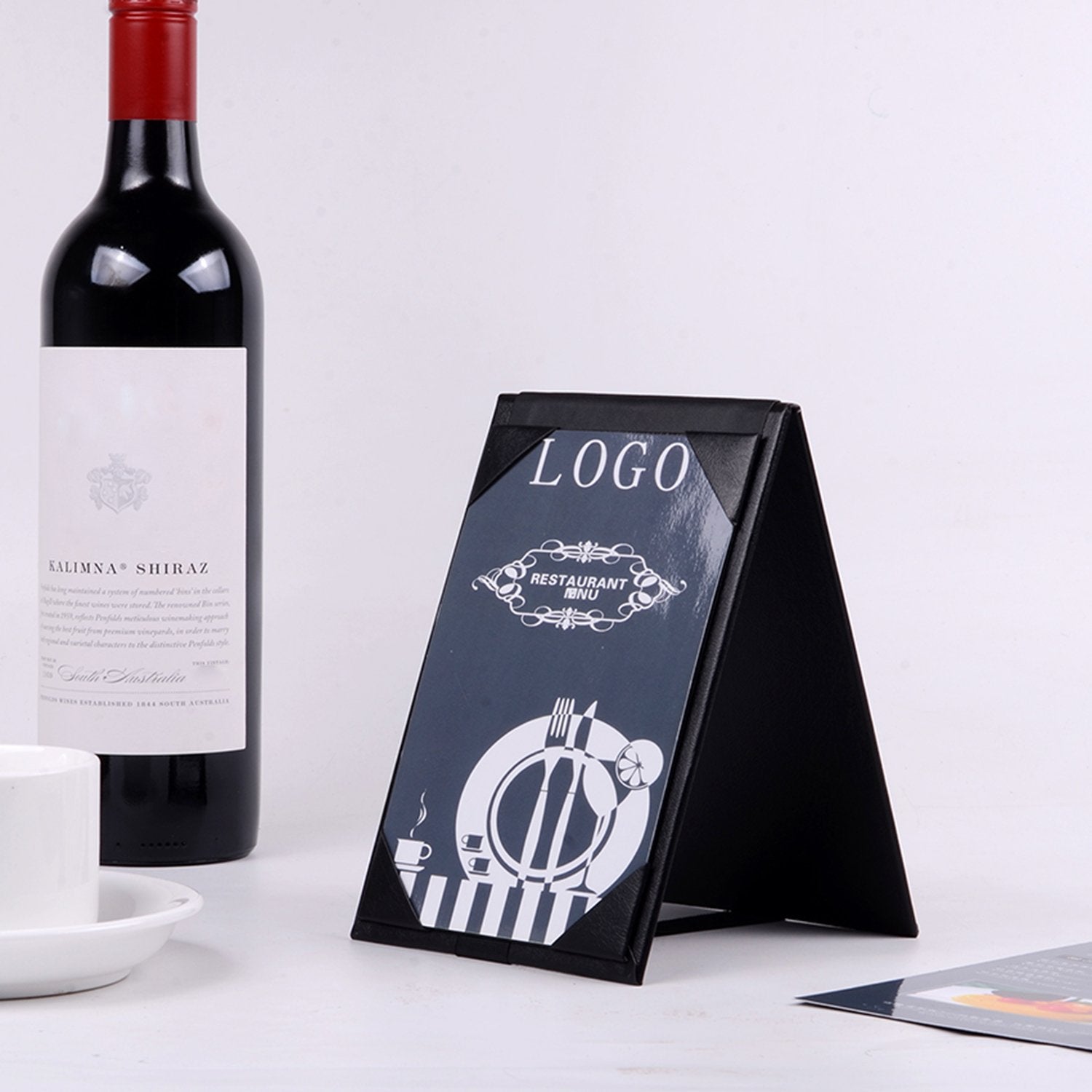 Leather Menu Sign Display Stand for cafes bars or Restaurant Presenter, Menu Holder Menu Covers for Specials or Drinks Black, PU Leather: A4