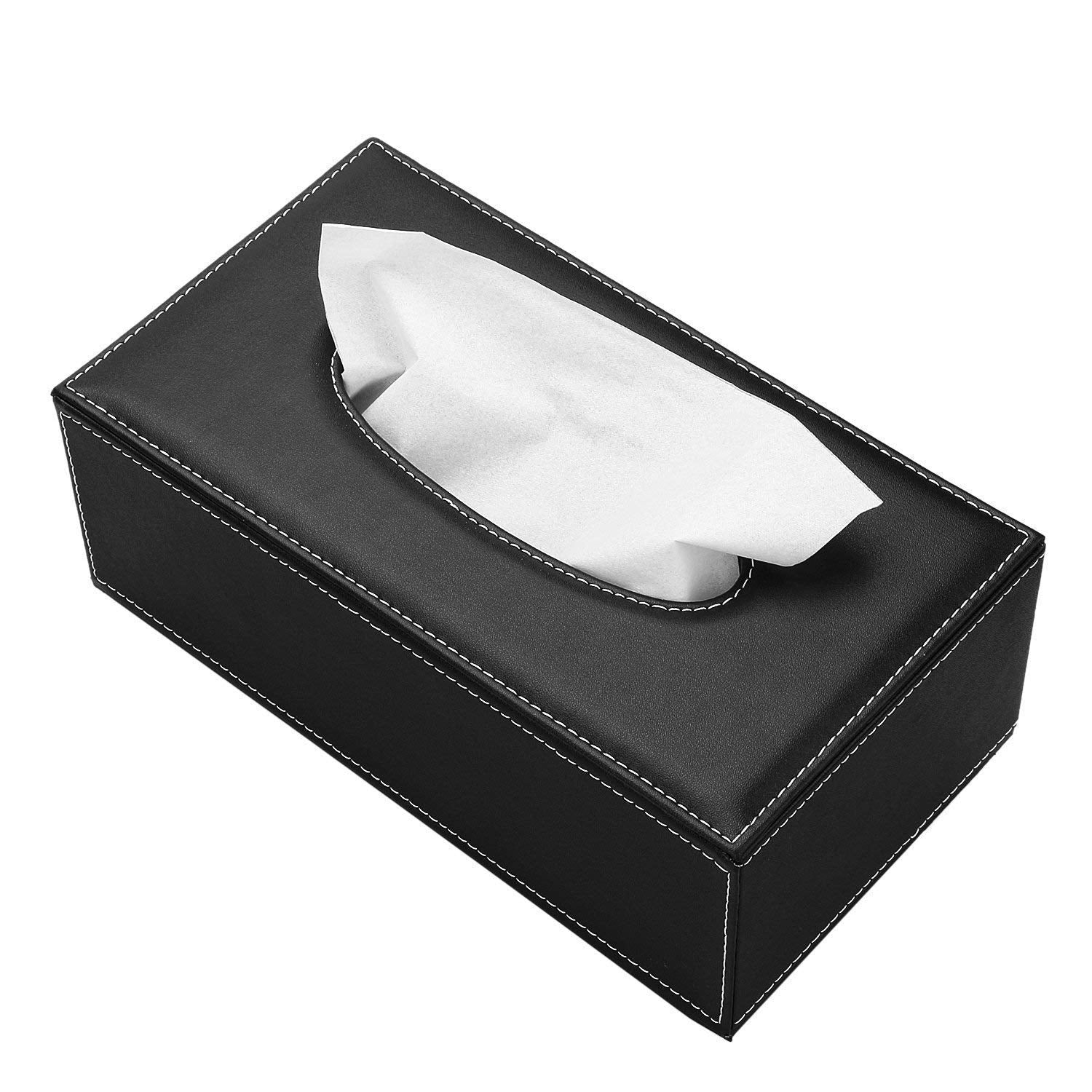 Tissue Box Cover Rectangular PU Leather Facial Tissue Box Holder for Dresser Bathroom Decor