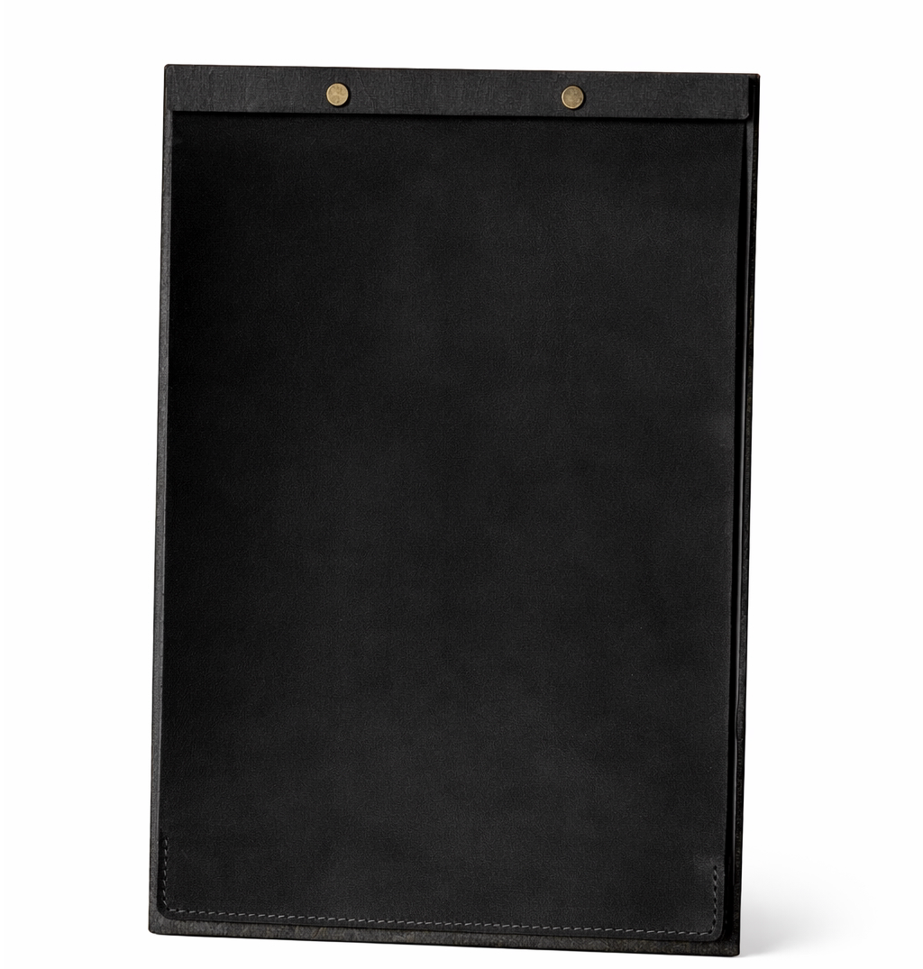 Divris Wooden Menu Cover with Dark PU Leather Closing