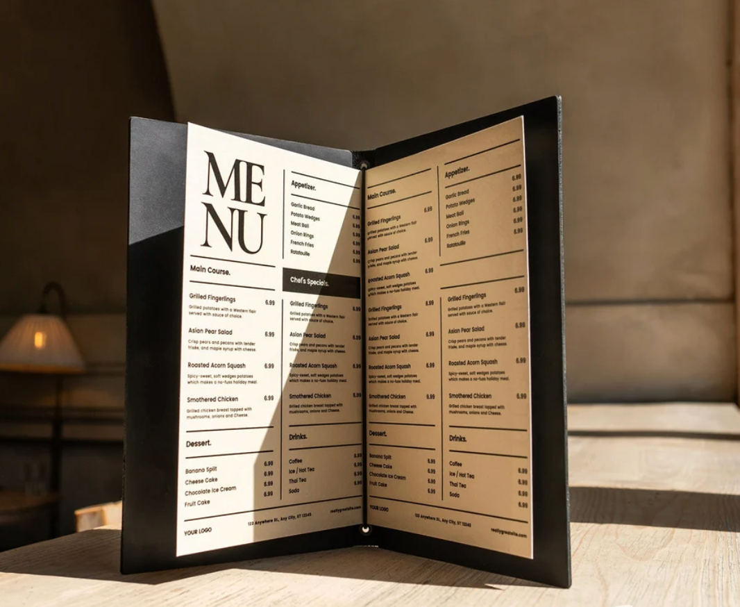 Premium PU Leather Menu Cover with String Fitting – Professional Restaurant, Hotel & Café Menu Folder for Food, Drink & Wine Lists: A4