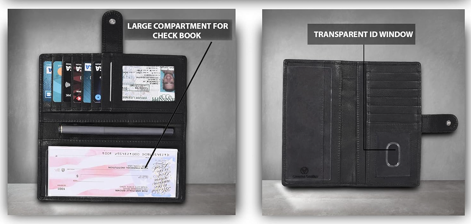 Leather Cheque book Cover for Men & Women - Duplicate Checks - Slim Wallet with 5 Card Holder Slots - Personal & Business Checks - Accessory Gifts for Him, Her, Size: 7.1" x 3.7”
