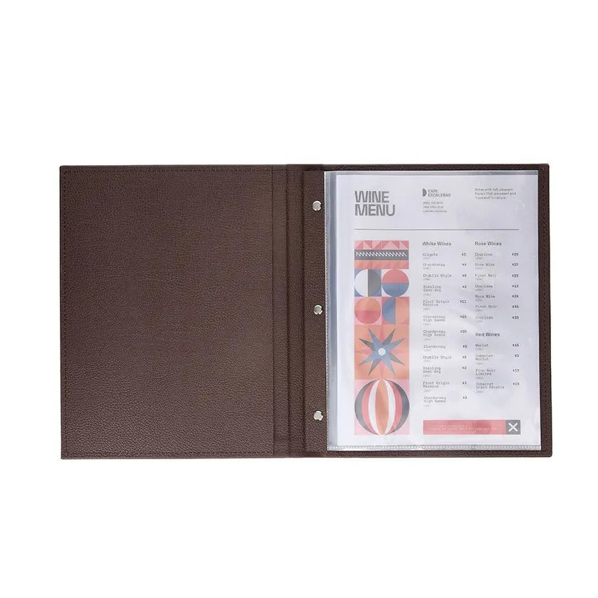 Restaurant Leather Menu Covers Holders screw fitting, Menu Presenters for Restaurants, Menu Holder: BROWN