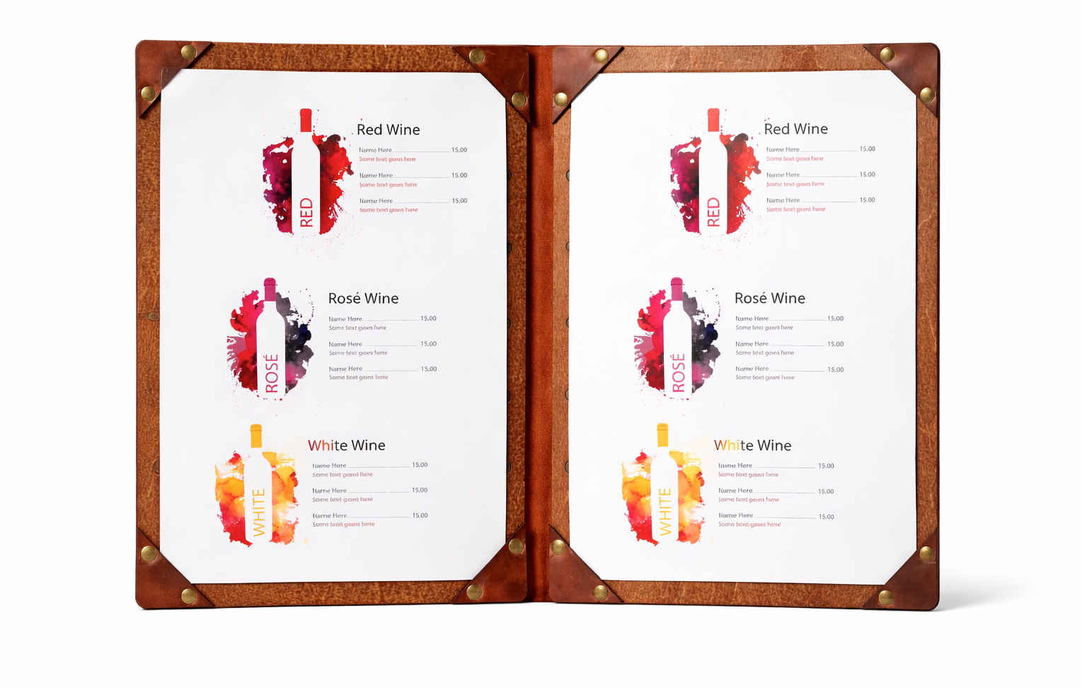 Divris Wooden Menu Cover 2 View with Inside leather corners