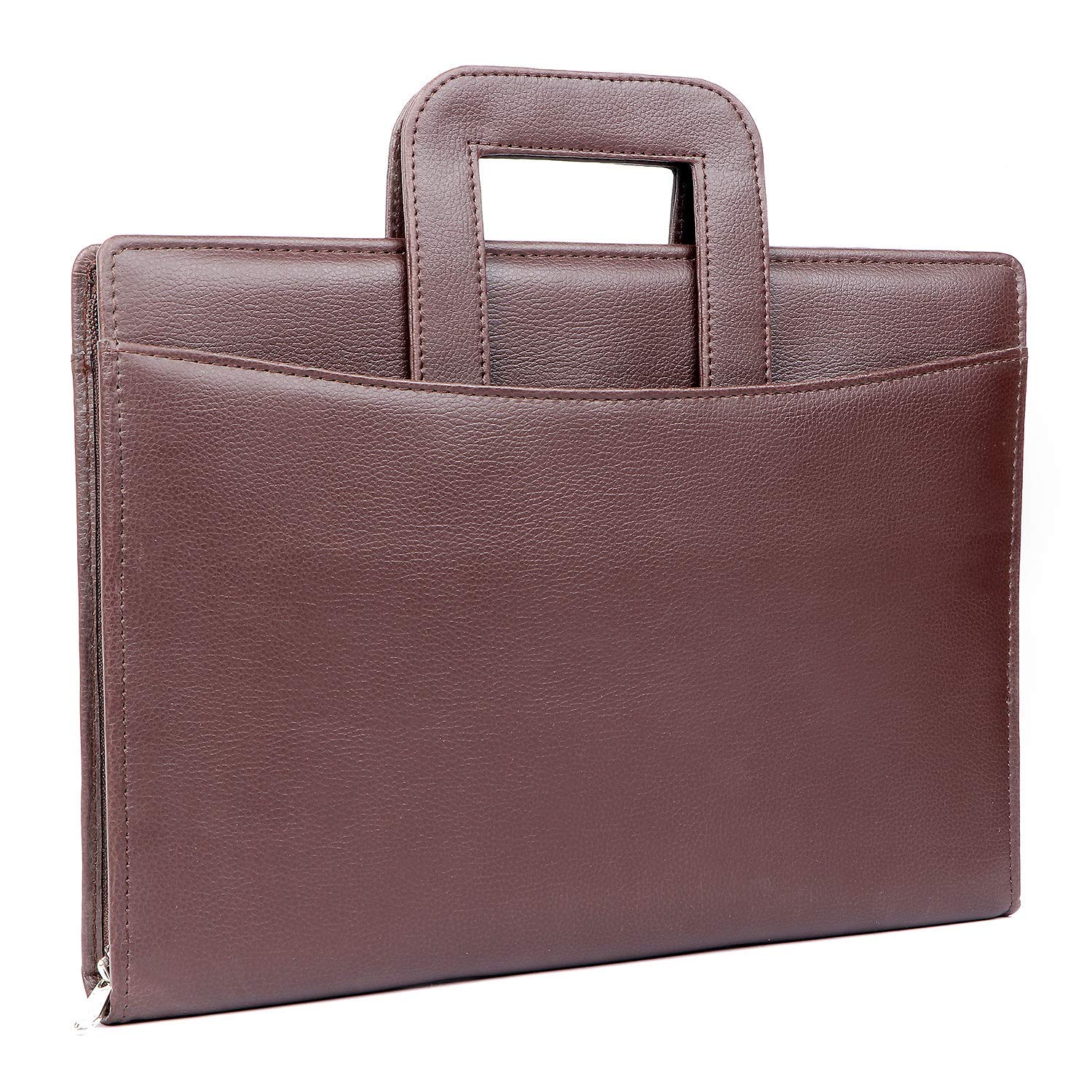 NJ Leather Zipper File Document Bag with Handle for Certificates, Document Bag with Adjustable Handles (Size: 38x27 cm, Brown)