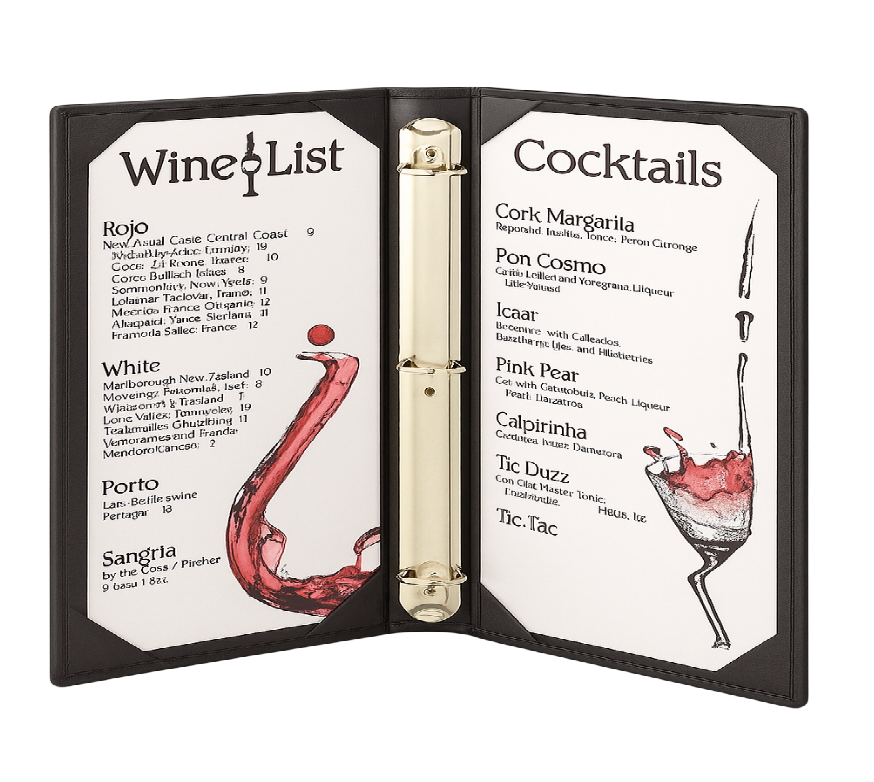 Restaurant Leather Menu Covers Folder 9x12" Inches with Binder: Black