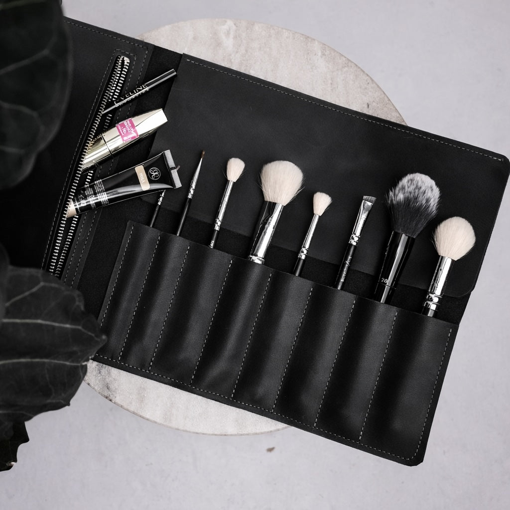 PU Leather makeup brush roll, Leather makeup brush case, Makeup bag brush holder, makeup brush holder travel, Makeup brush organiser