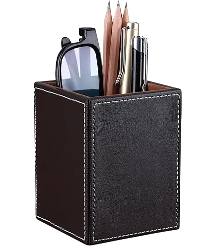 Pen Pencil Holder Cup Container PU Leather Desk Organiser Stand Decor Brush Scissor Holder Decoration Office Desk Home School