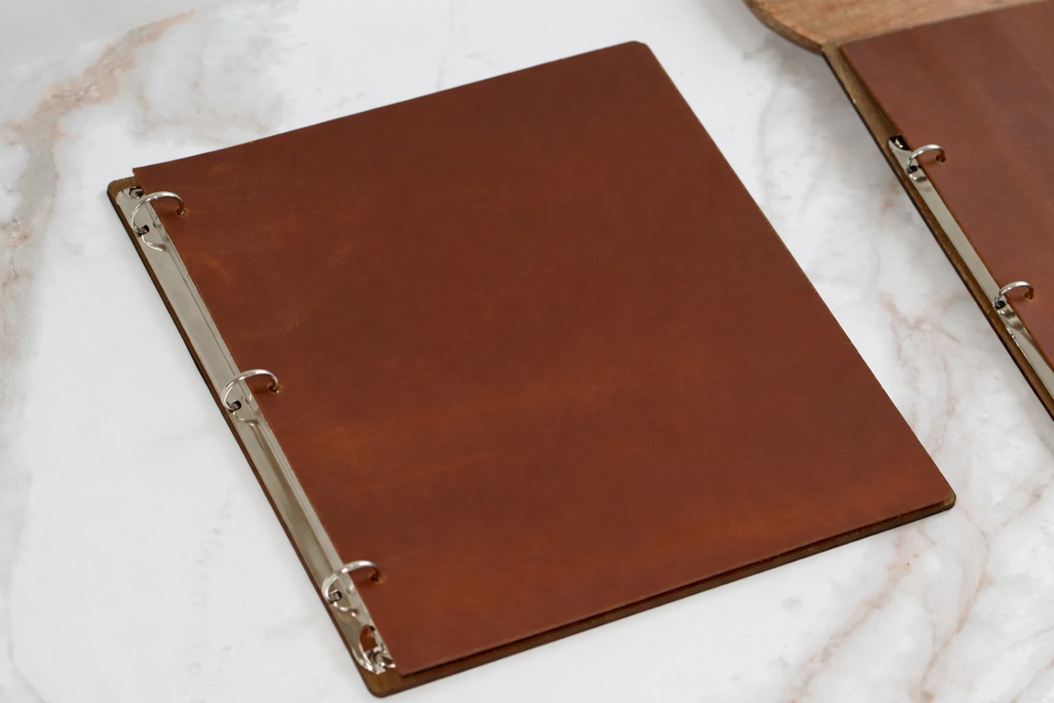 Divris Wooden Menu Cover with Dark Brown PU Leather Flap