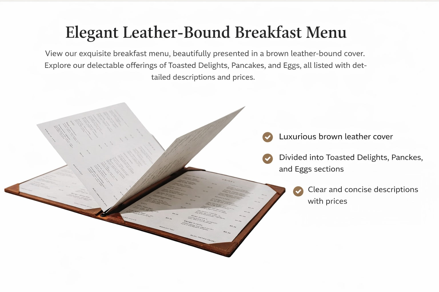 Premium  PU Leather Menu Cover with String Fitting with 8 Corners – Professional Restaurant, Hotel & Café Menu Folder for Food, Drink & Wine Lists: A4