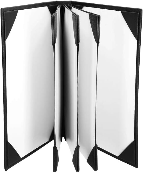 Restaurant Leather Menu Covers Folder 9x12" Inches, 5 panel 8 view folder: Black