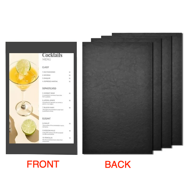 Premium Black Leather Menu Pad 37×23 cm – Waterproof Restaurant Menu Holder | Front-Loading Menu Cover for Cafés, Bars, Hotels & Fine Dining | Durable, Easy-Clean, Elegant Menu Presenter: 37x23 cm