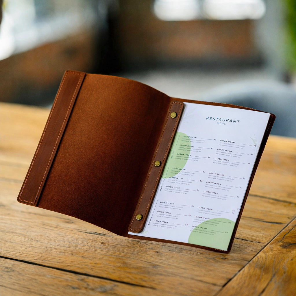 Premium  PU Leather Menu Cover with Screw Fitting – Professional Restaurant, Hotel & Café Menu Folder for Food, Drink & Wine Lists: A4