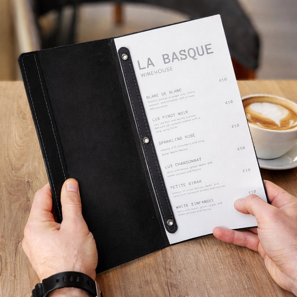 Wine List Folder Premium PU Leather Menu Cover for Bar and Cafe, Restaurant Menu Covers, Juice and Beverage Folder String fitting