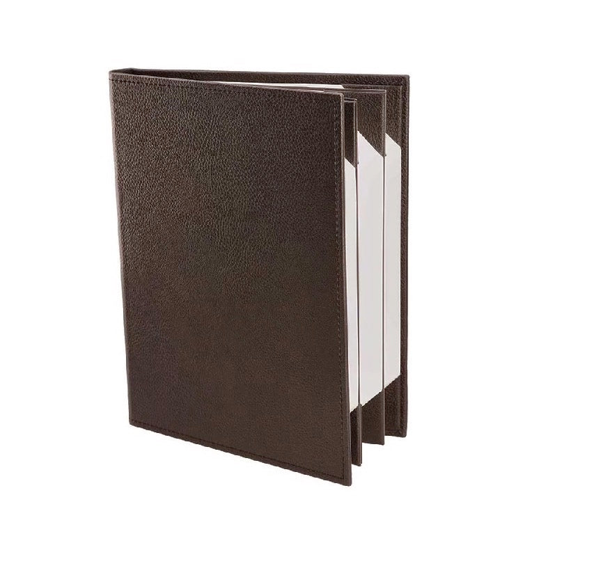 Restaurant Leather Menu Covers Folder 9x12" Inches, 4 panel 6 view folder: Brown