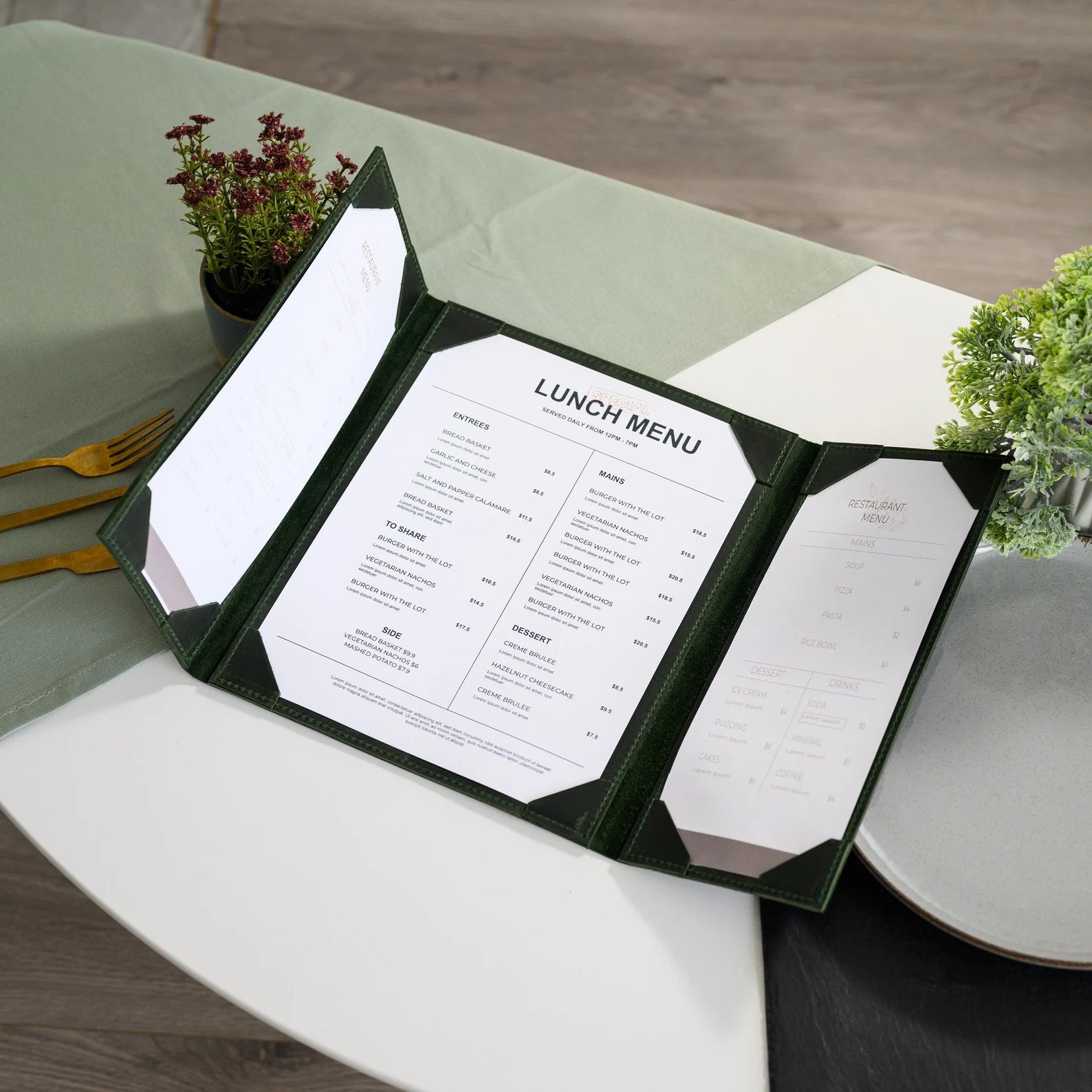 Leather Menu Covers Gate Style (3 Panel 3 View folder) : 50 Pcs Pack