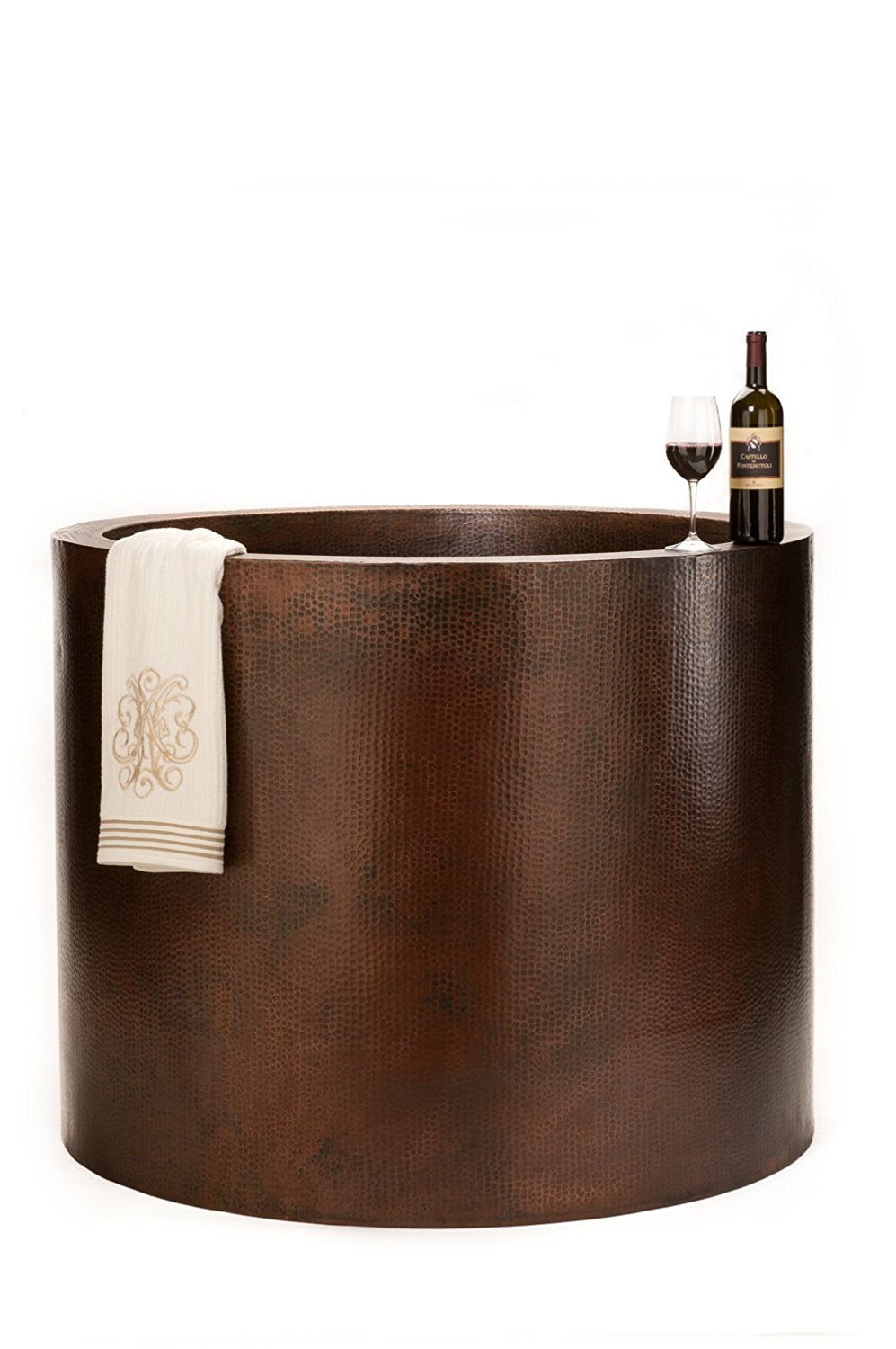 Round Japanese Soaking Style Antique Finish Copper Bathtub