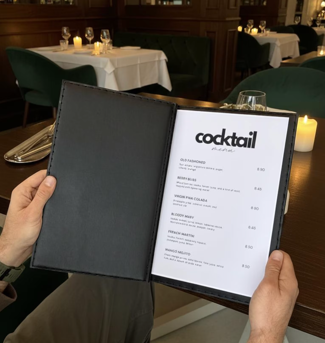 Premium Leather Menu Cover – Professional Restaurant, Hotel & Café Menu Folder for Food, Drink & Wine Lists: A4