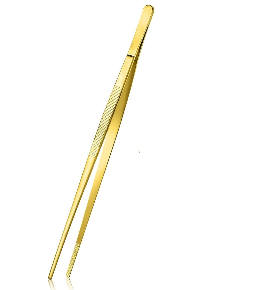 Barbecue Hand Tool, Silver Stainless Steel Food Tongs, Straight Tweezers BBQ Accessories, Seaweed Sushi Kitchen Tongs - 12 Inches - 50 Pcs