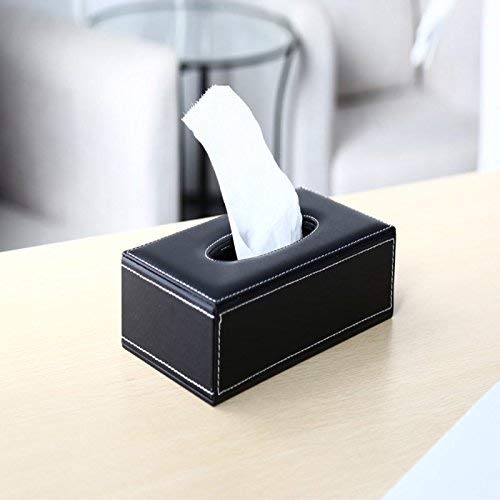 Tissue Box Cover Rectangular PU Leather Facial Tissue Box Holder for Dresser Bathroom Decor