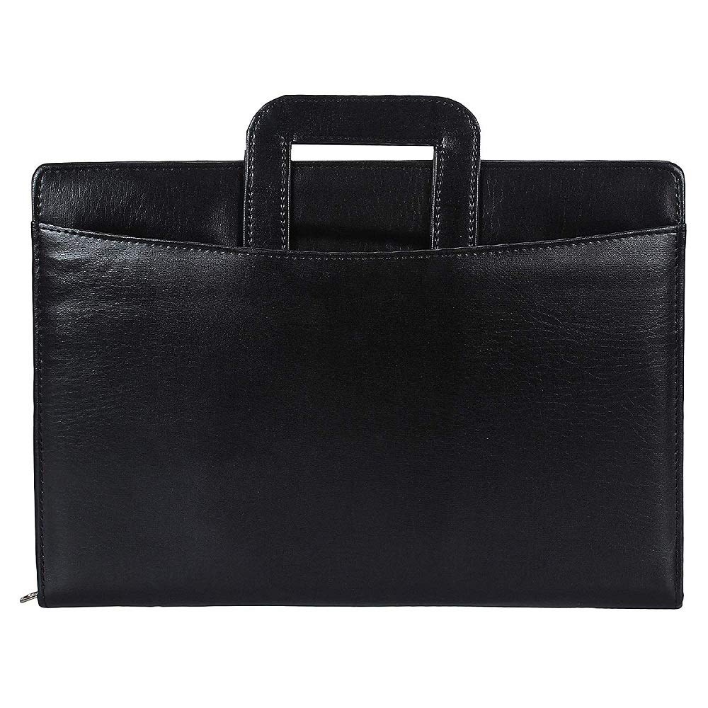 NJ Leather Zipper File Document Bag with Handle for Certificates, Document Bag with Adjustable Handles (20 Leafs, Size: B4, Black)