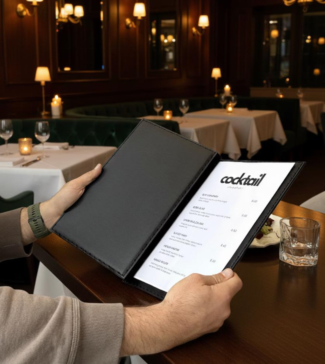 Premium Leather Menu Cover – Professional Restaurant, Hotel & Café Menu Folder for Food, Drink & Wine Lists: A4
