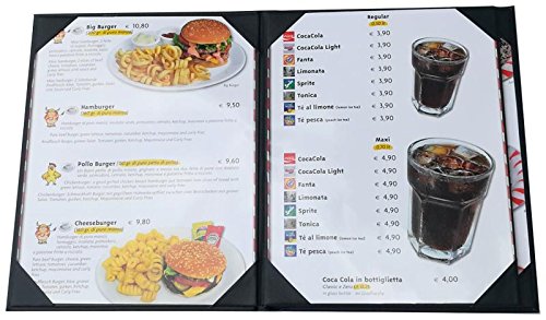 Leather Menu Cover 4 pages : Black
