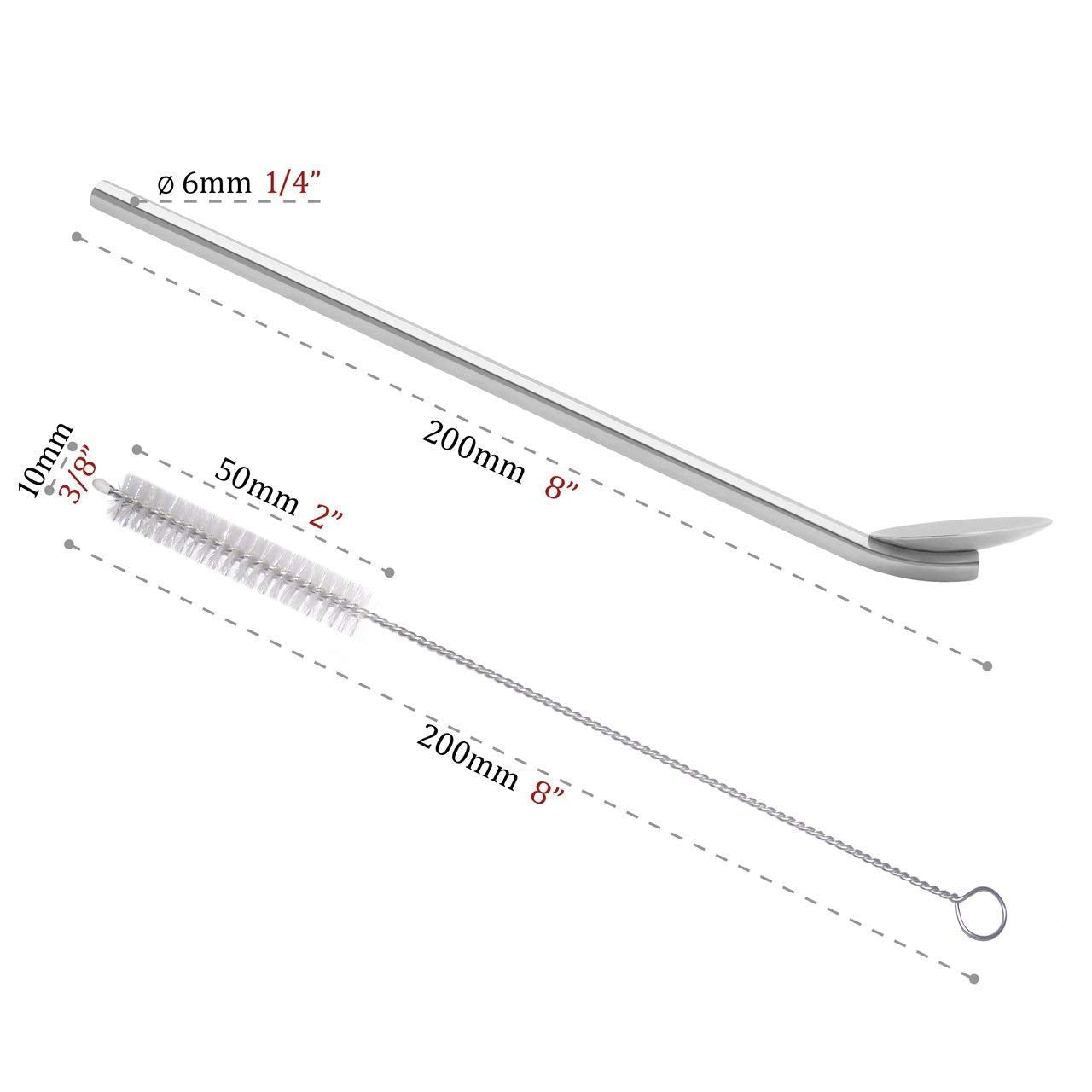 Reusable Stainless Steel Drinking Spoon Straws 8 '', Food Grade Reusable Straw Stirrer for Restaurant, Hotel and Home Use with Cleaning Brush