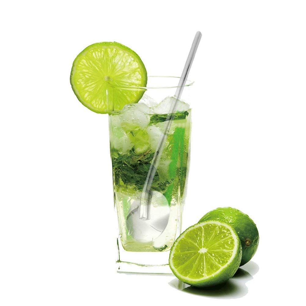 Reusable Stainless Steel Drinking Spoon Straws 8 '', Food Grade Reusable Straw Stirrer for Restaurant, Hotel and Home Use with Cleaning Brush