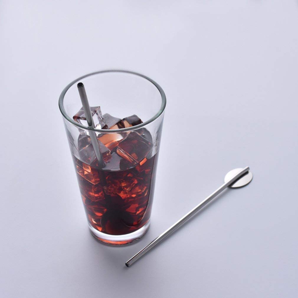 Reusable Stainless Steel Drinking Spoon Straws 8 '', Food Grade Reusable Straw Stirrer for Restaurant, Hotel and Home Use with Cleaning Brush