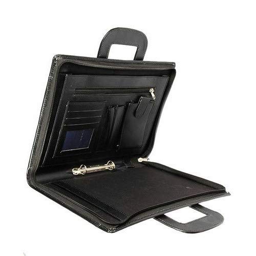 NJ Leather Zipper File Document Bag with Handle for Certificates, Document Bag with Adjustable Handles (20 Leafs, Size: B4, Black)