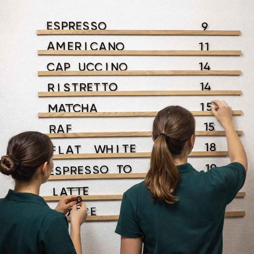 Menu Board, Wall menu, Changeable Letter Board, Cafe Menu Holder, Bakery Menu, Hanging Cafe Menu Sign, Pine Wood Menu Rails: (10 Wooden Rail with 400 Letters)