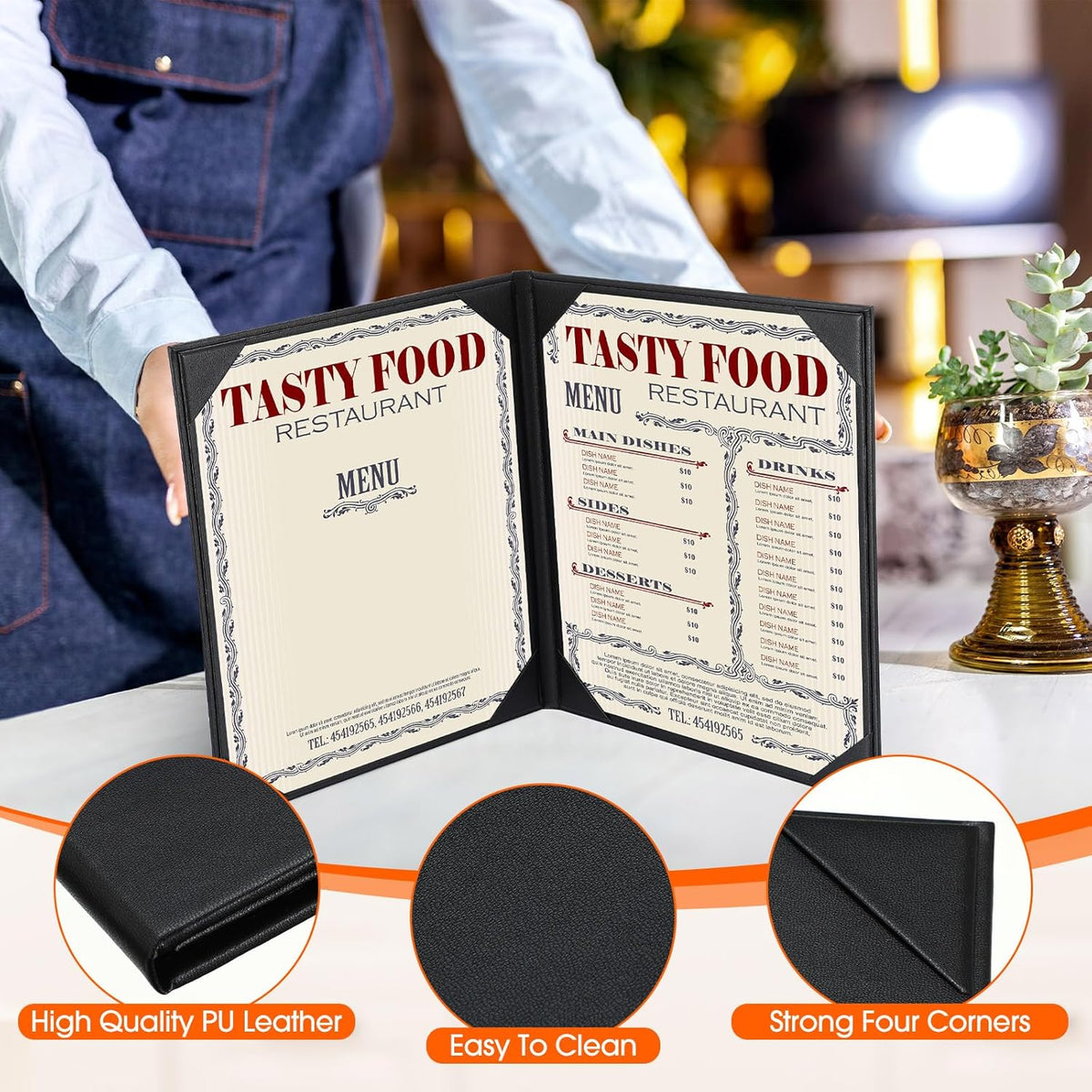 Leather Menu Cover 2 pages : Black