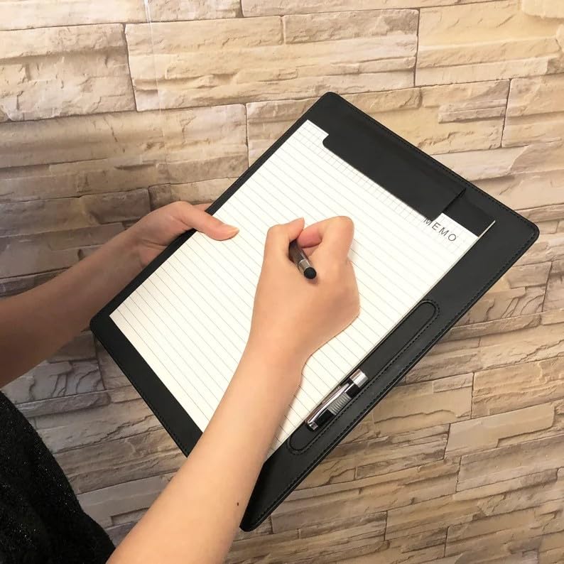 A4 Ultra Smooth PU Leather Heavy Duty Clipboard, Business Meeting Conference Magnetic Writing Pad, A4 File Paper Clip Board Pad, Hotel Guest Room Paper Holder Hardboard with Pen Holder Loop