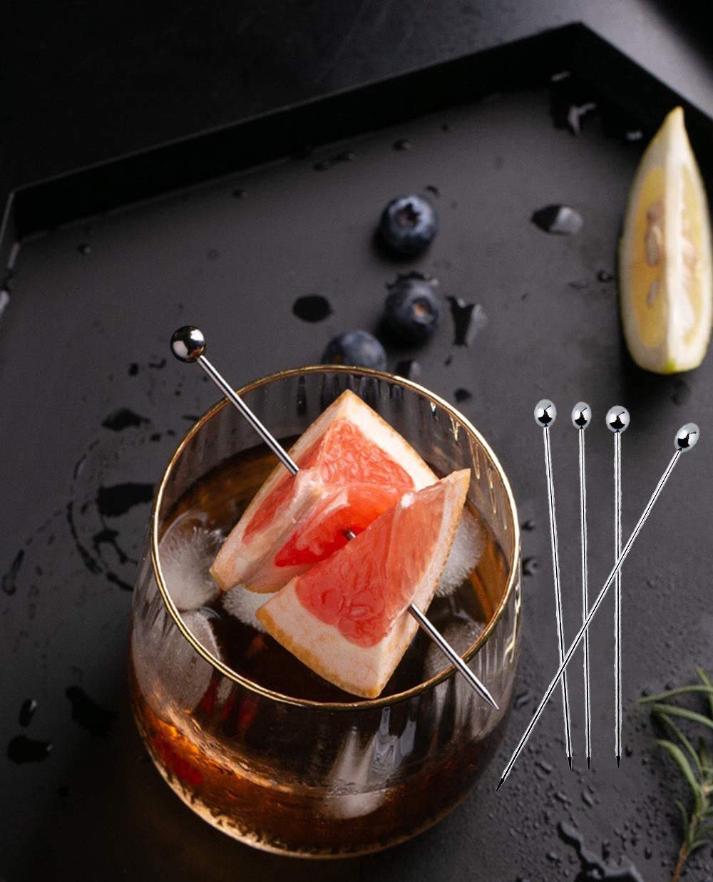 Cocktail Picks 304 Stainless Steel Martini Olive Skewers Reusable Sticks Starter Toothpicks Fruit Stick, Perfect for Party Home