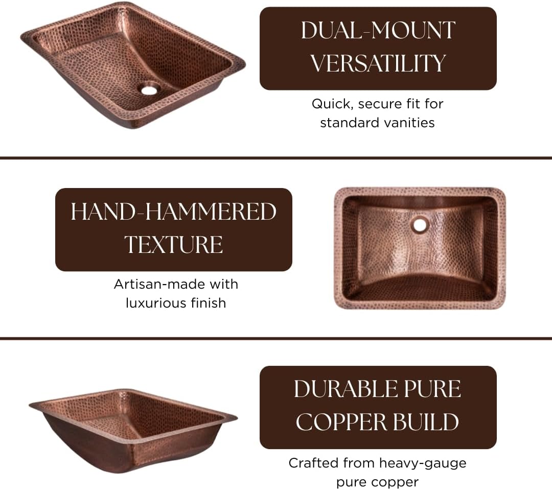 Antique Copper Basin Rectangular - 5 Pcs Set