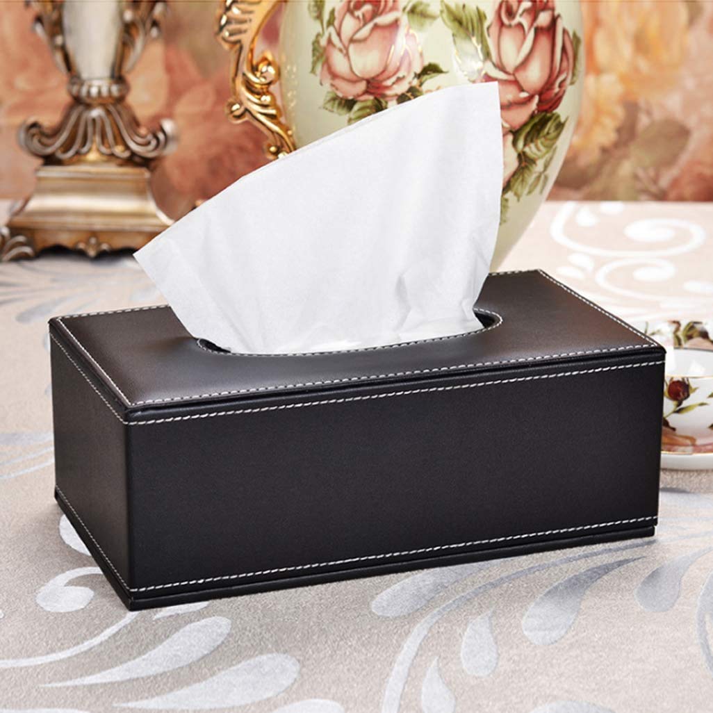 Tissue Box Cover Rectangular PU Leather Facial Tissue Box Holder for Dresser Bathroom Decor