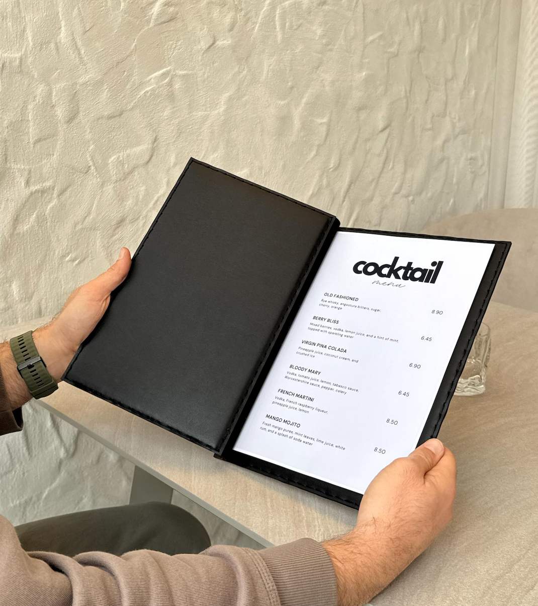 Premium Leather Menu Cover – Professional Restaurant, Hotel & Café Menu Folder for Food, Drink & Wine Lists: A4