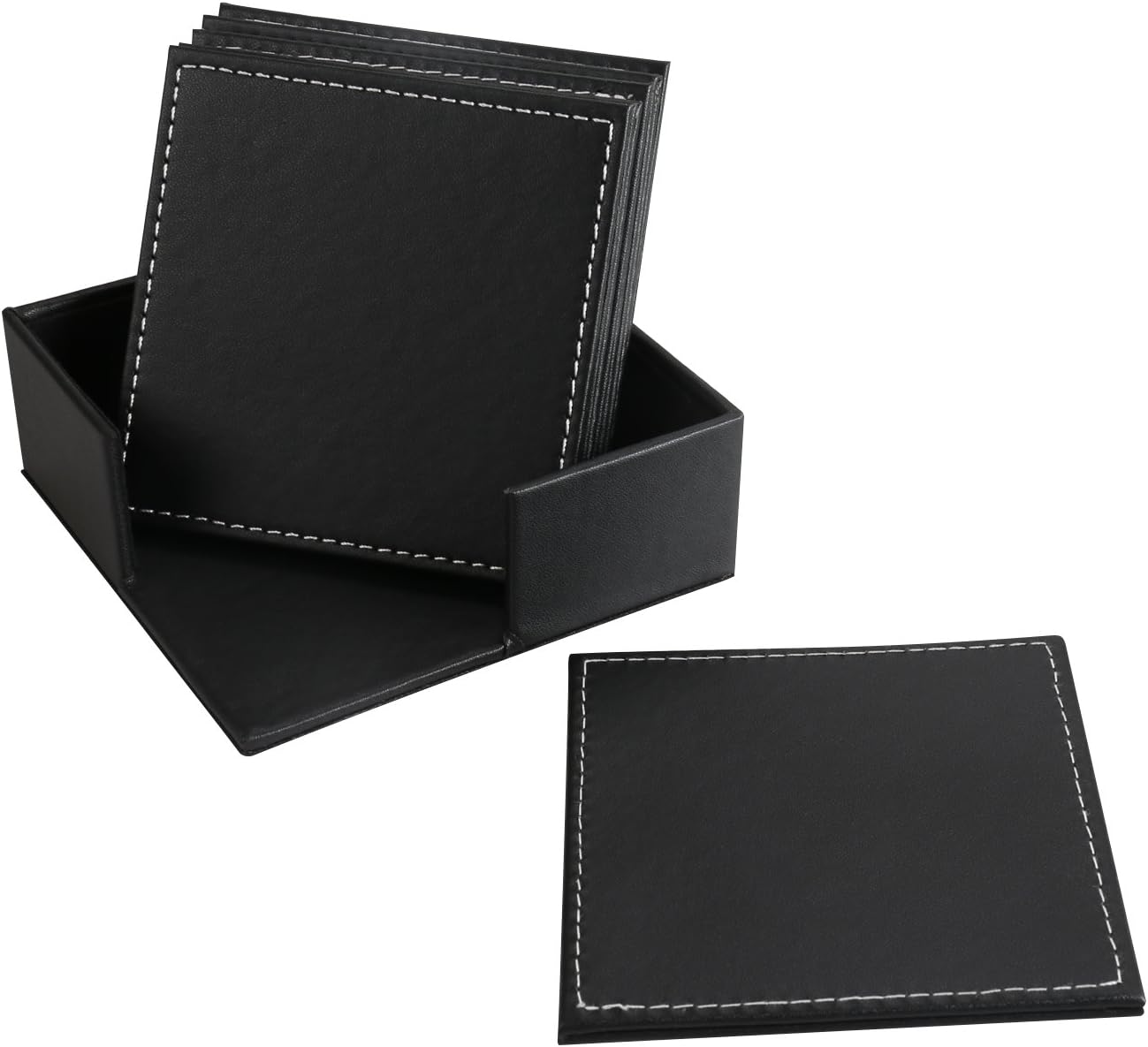 Leather Coasters Set of 6 with Holder- Protect Furniture from Water Marks &amp; Damage, PU Leather Drink Coasters Cup Mat&nbsp;