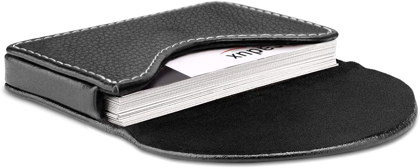 Leather Business Card Holder for Men or Women Pocket Business Card Wallet Name Card Case Holder with Magnetic Shut, Holds 25 Business Cards