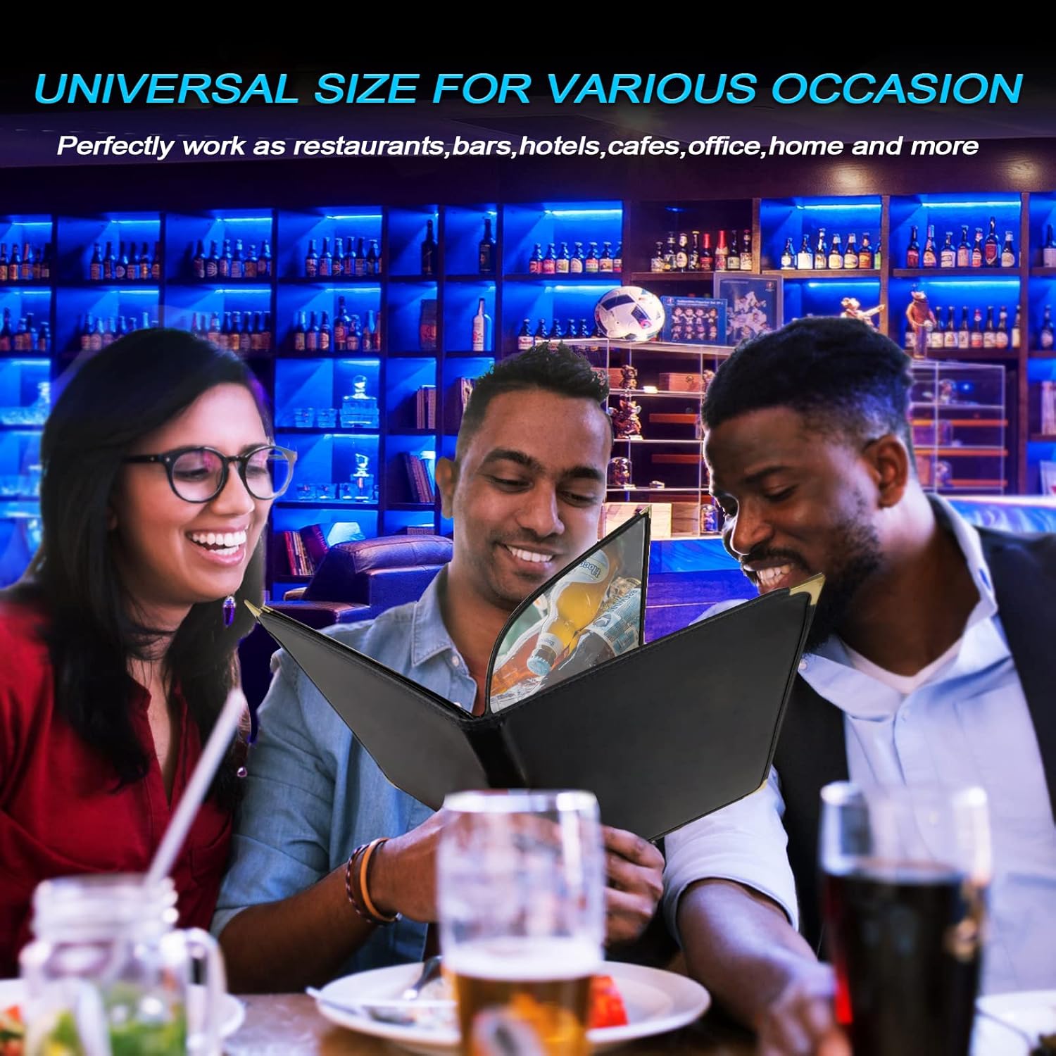 Premium PU Leather with Transparent Sleeves Restaurant Menu Covers, Menu Holder, Cafe Bar Beverage Menu Folder, Clear PVC Menu Cover (6 Page 12 View) A4 Size