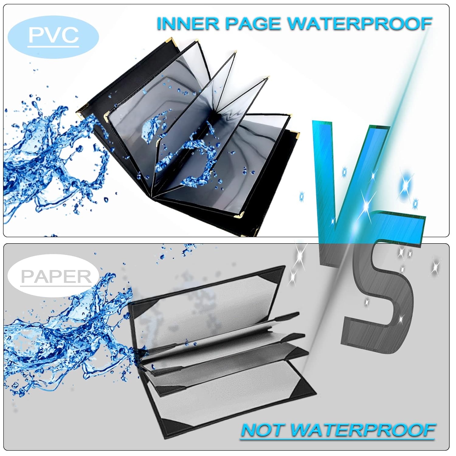 Premium PU Leather with Transparent Sleeves Restaurant Menu Covers, Menu Holder, Cafe Bar Beverage Menu Folder, Clear PVC Menu Cover (6 Page 12 View) A4 Size