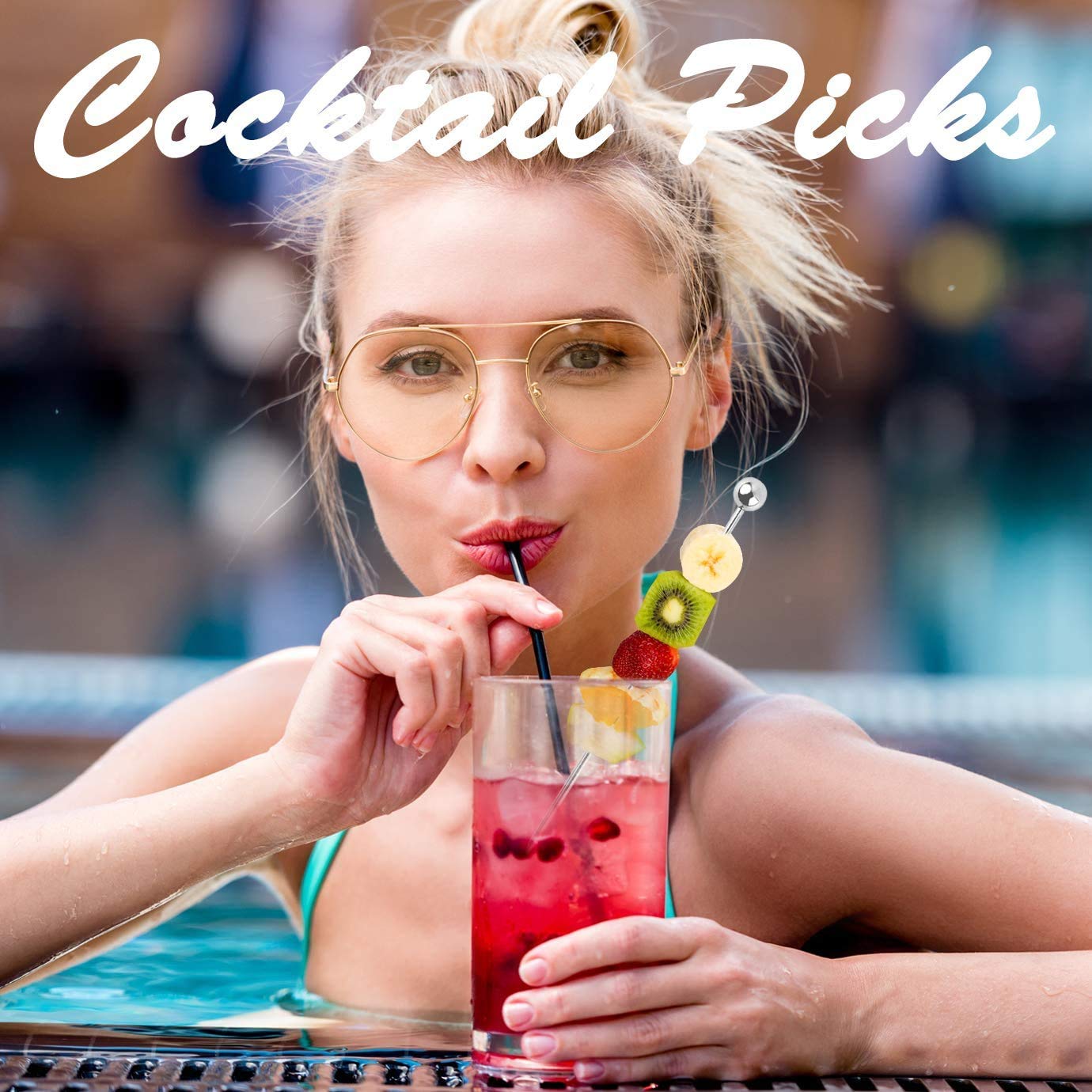 Cocktail Picks 304 Stainless Steel Martini Olive Skewers Reusable Sticks Starter Toothpicks Fruit Stick, Perfect for Party Home