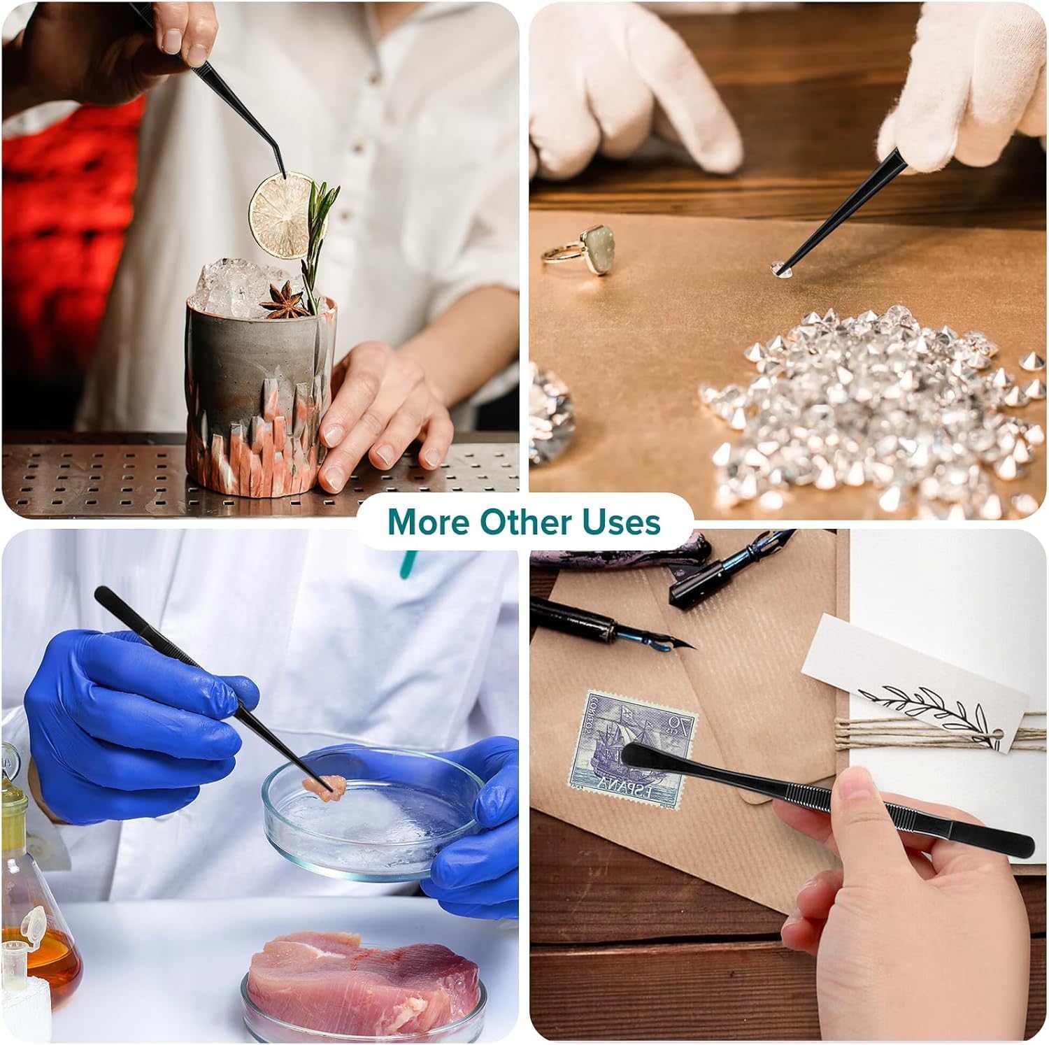 Divris 3 Pcs Kitchen Tweezers Tongs, 6.3" Stainless Steel Fine Tweezers Set, Professional Food Tweezers Tongs for Cooking, Baking, Repairing, Pet Feeding : 50 Sets Pack