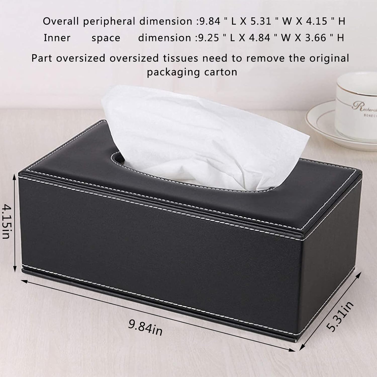 Tissue Box Cover Rectangular PU Leather Facial Tissue Box Holder for Dresser Bathroom Decor
