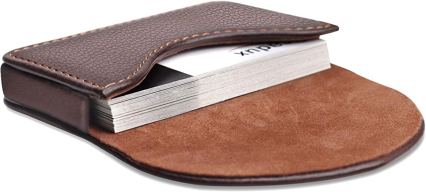 Leather Business Card Holder for Men or Women Pocket Business Card Wallet Name Card Case Holder with Magnetic Shut, Holds 25 Business Cards