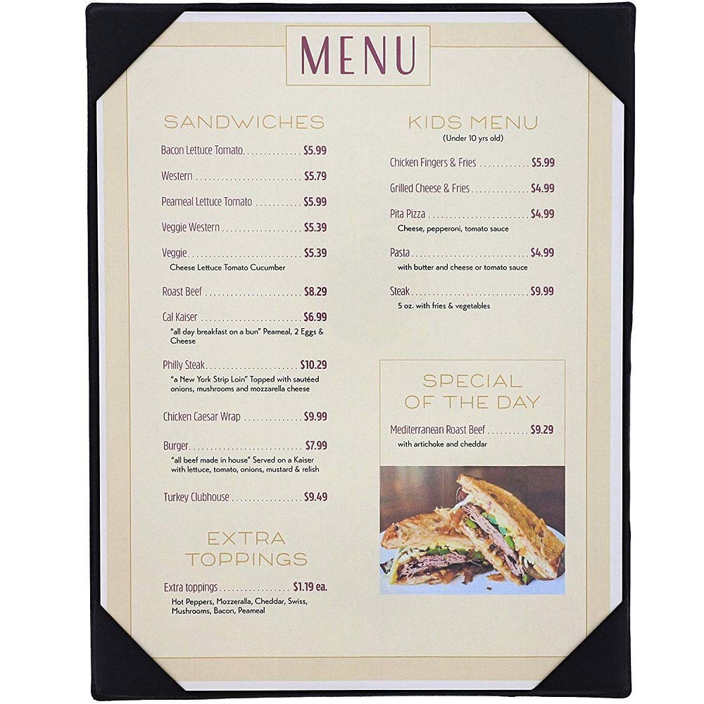 Single Black Restaurant Menu Cover , Cocktail Display, Bar Folder, Single View Menu Holder for Restaurant, Bar, Lounge, Drinks, Wine List: A4 Size