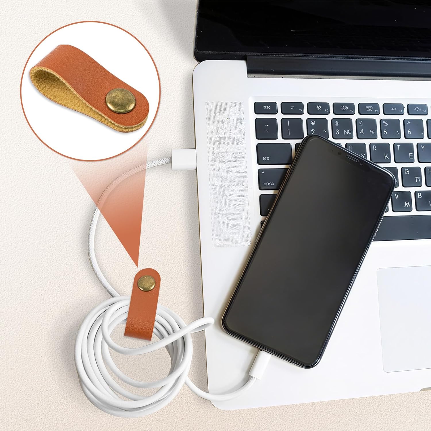 Leather Cord Organizer Straps, Reusable Cable Straps, Wire Fixer, for Travel Charging Cords USB Cable Headphone Wires