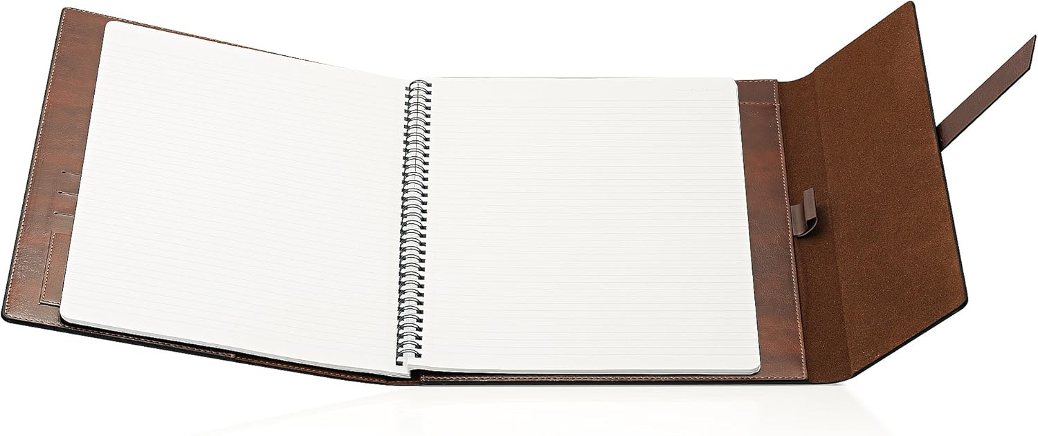 Padfolio Portfolio Folder – Slim Portfolio Folio Organiser Holder for A4 Note Pads, Notebooks for Men Women, Refillable Business Leather Portfolio Binder