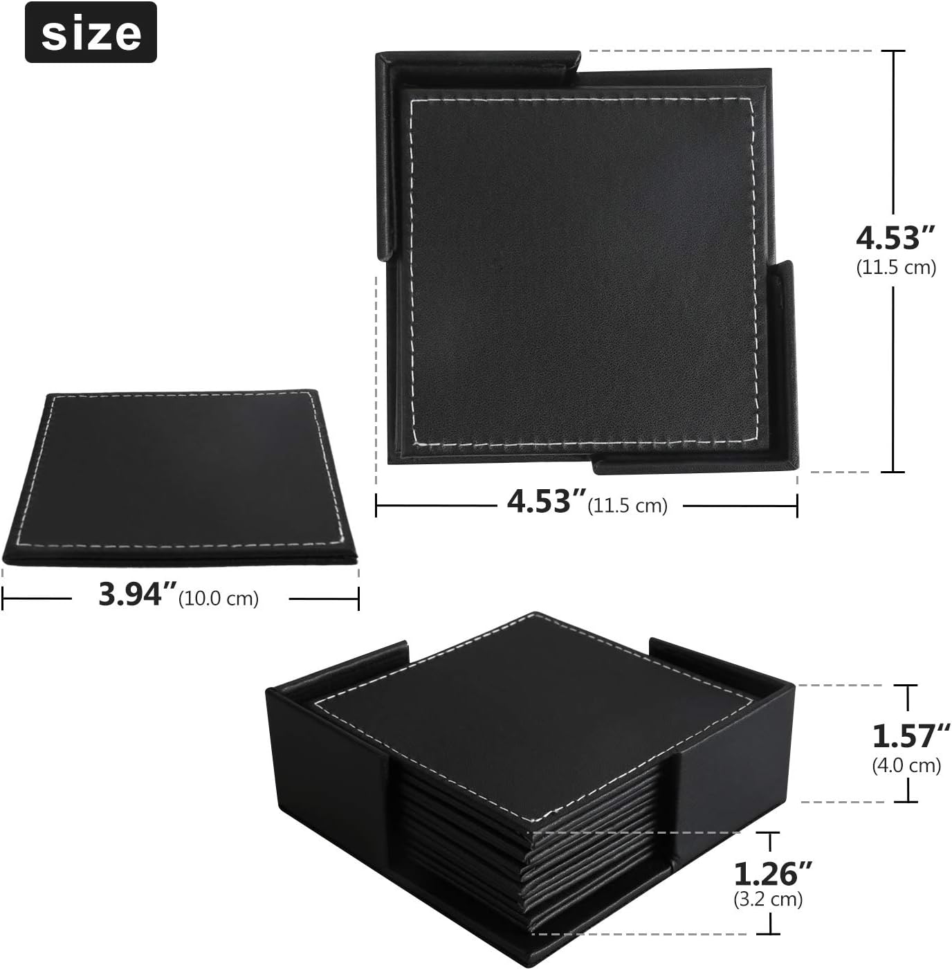 Leather Coasters Set of 6 with Holder- Protect Furniture from Water Marks &amp; Damage, PU Leather Drink Coasters Cup Mat&nbsp;
